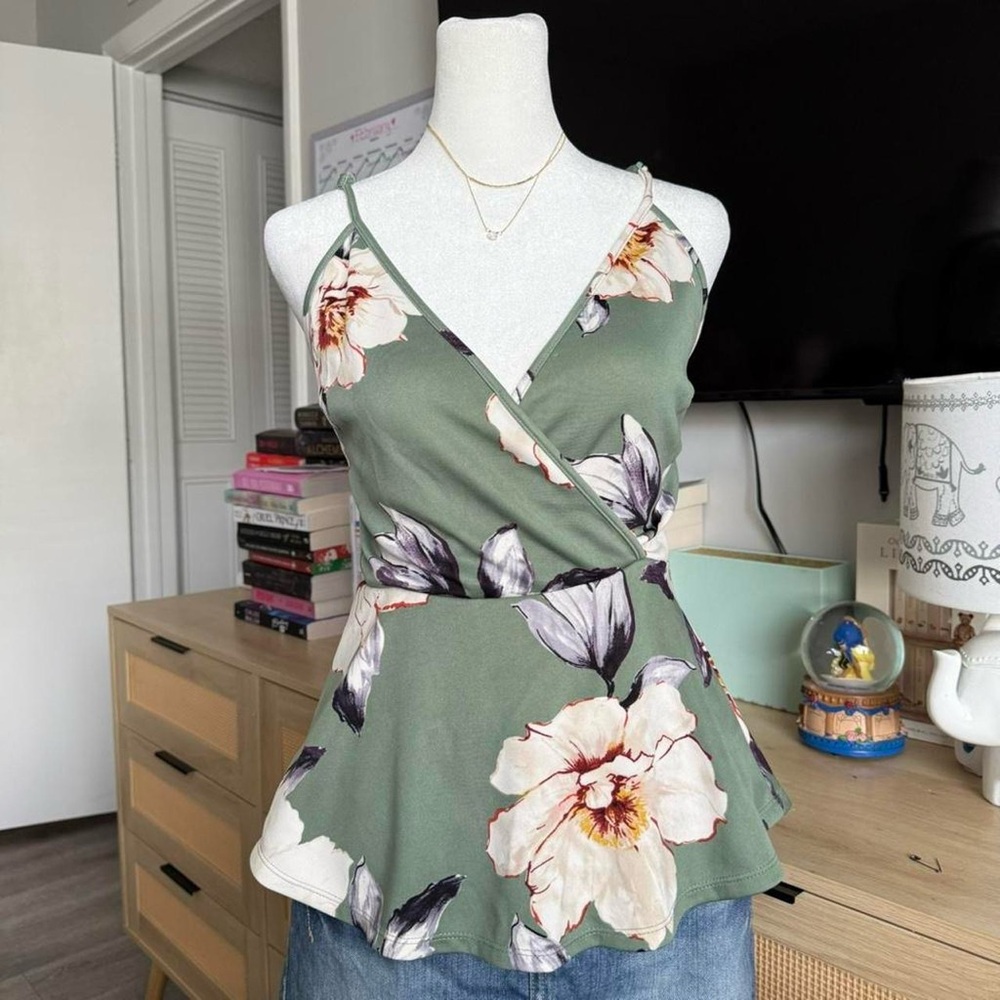 monteau green floral peplum top